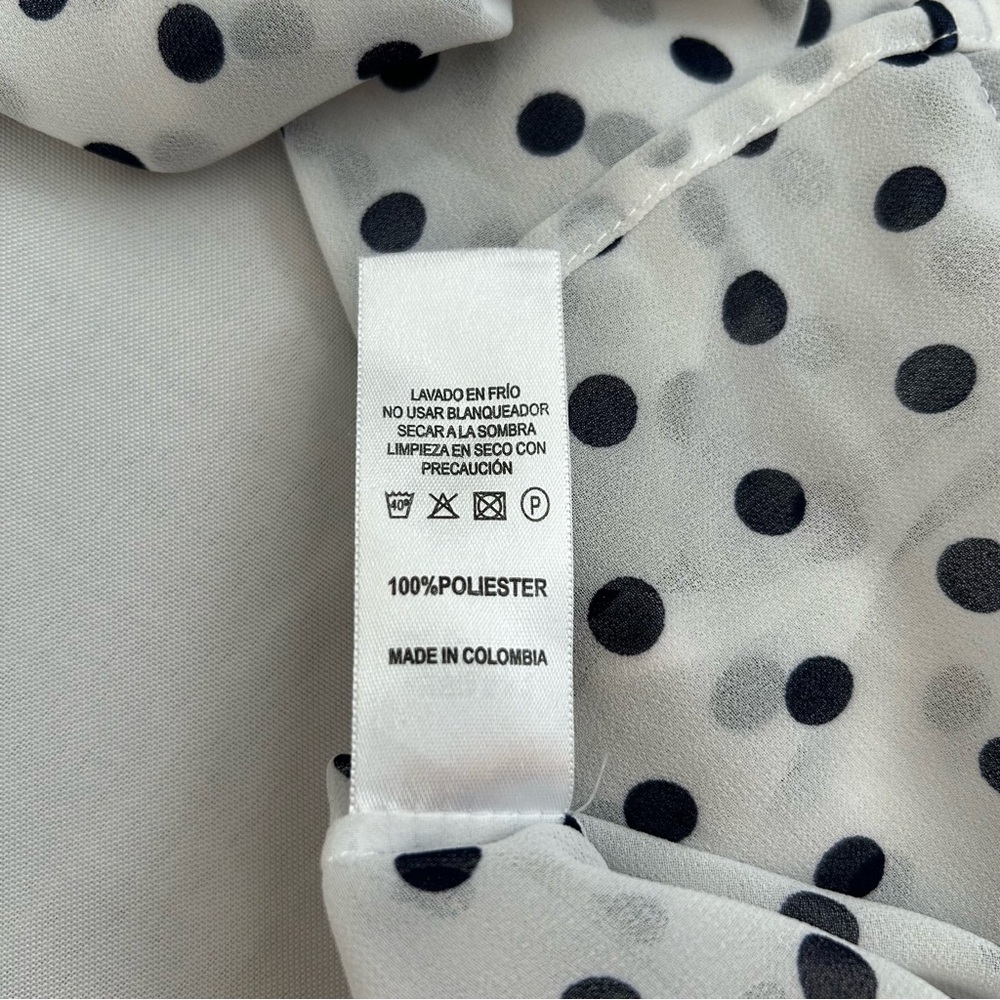 Cape Madras Sheer Polka Dot Button Up Blouse White Navy Blue Medium - Picture 9 of 10